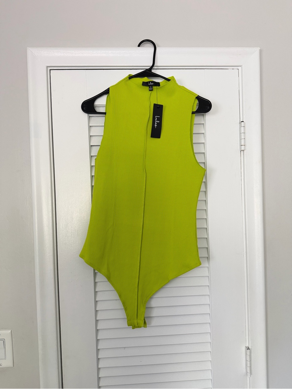 NET Lulu's Neon Lime Ribbed Mock-Neck Sleeveless Bodysuit Size XL